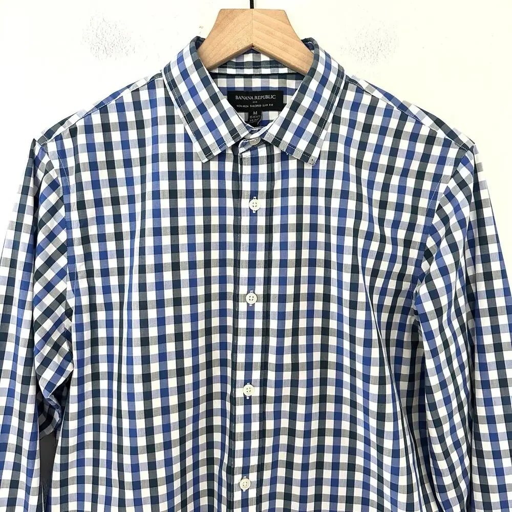 Banana Republic 100% Cotton Gingham Non-Iron Tailored Slim Fit Shirt Size M